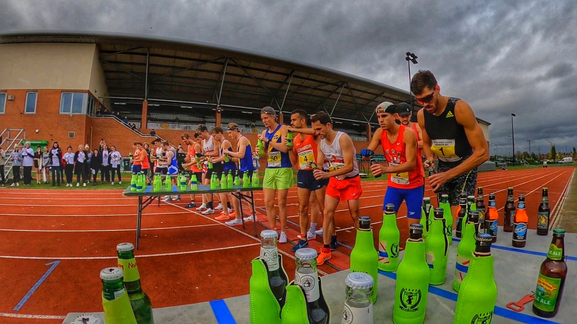 Start of the Men's Championship at the 2021 Beer Mile World Classic