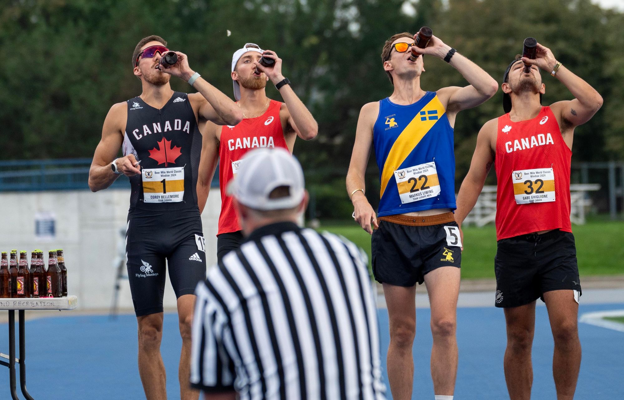 Start of the Men's Championship at the 2024 Beer Mile World Classic