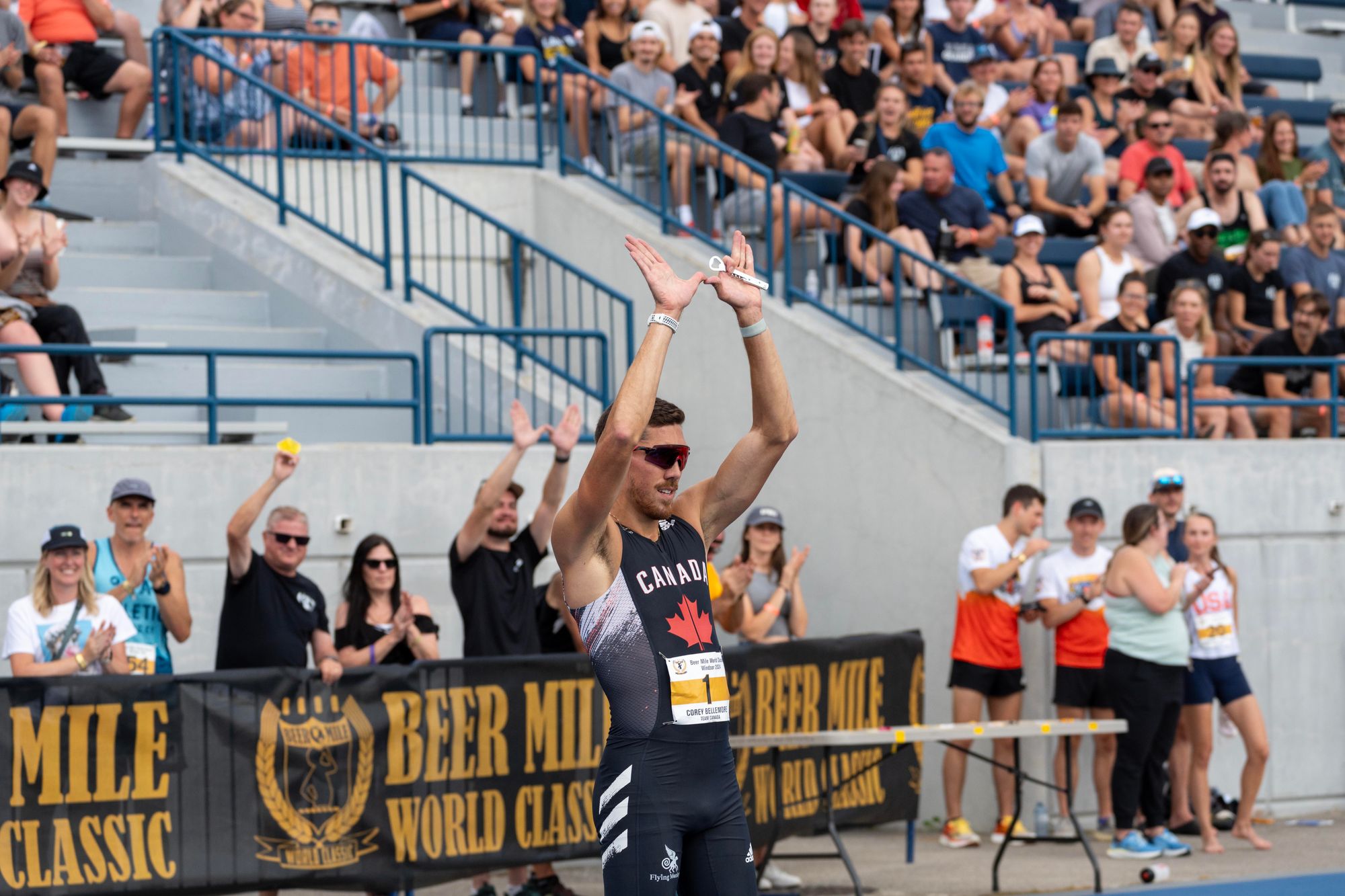 Corey Bellemore after winning the 2024 Beer Mile World Classic